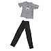 Produktbild Dolity 2-teilig Puppen Sommer Kleidug, Kurzärmelig T-Shirt + lange Hose, Outfit Für 28cm-33cm Barbie Freund Ken Puppe - Grau + Schwarz