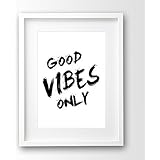 Typo Poster ungerahmt good vibes, schwarz weiß Print