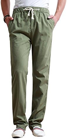 SOIXANTE Men's Casual Linen Pants Tapered Leg Waist Drawstring Trousers With Pockets