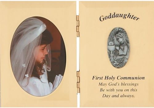 Made in America! Brass/gold Goddaughter First Communion Plaque 5x7" Folding Picture Frame