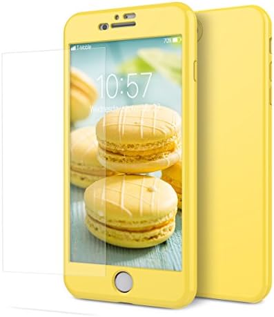 VemMore for iPhone 7 Plus Case 3 in 1 Hard Case 360 Degree Full Protection Front &amp; Back + Bulletproof Screen Protector Tempered Glass Film All-round Protective Shell Thin Matte Color Smooth Bumper with Anti-Fingerprint Scratch-Resistant Scratch-resistant Hardcase - Yellow