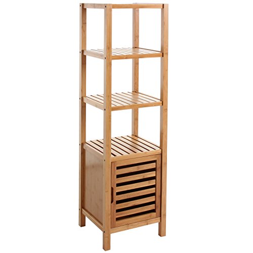 Regal Narita, Badregal Standregal Badschrank mit Staufach, Bambus 132x35x33cm - 5