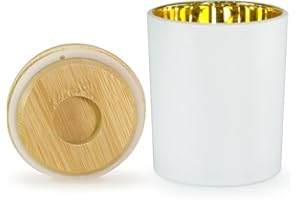 JULWHISPER 300ml Candle Jars with Bamboo Lids(12 Jars and 12 Lids), White Matte Tumbler Jar with Warm Gold Interior for Candle Making Candle Tins Candle Making Supplies - White Matte