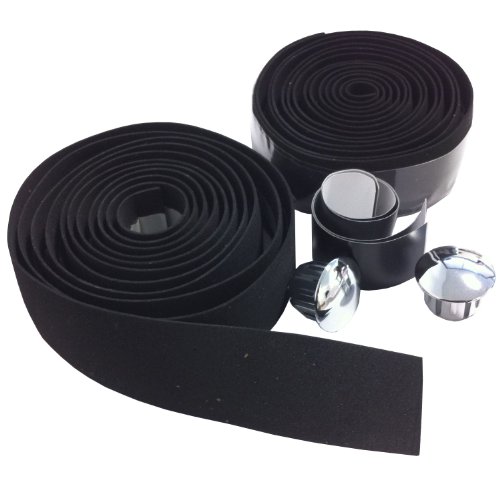 VeloChampion EVA Cork Lenkerband mit Endkappen – In verschiedenen Farben erhaltlich (Schwarz) Handlebar Tape Black - 2