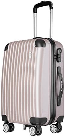 Alondy Lightweight Spinner 4 Wheels Trolley Case Carry On Cabin Luggage Hard Shell Travel Suitcase 20in 24in 28in (StyleB-20in, Champagne)