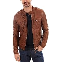 new bapa sitaram Men s Leather Jacket Biker Bomber Motorcycle Center Zip Slim Fit Lambskin Dark Tan (2xl)