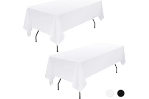 Showgeous 2 Pack White Polyester Tablecloth for 6ft Rectangle Tables 60 x 102 Inch Rectangular Fabric Table Clothes Washable White Table Covers for Wedding Banquet Restaurant Buffet Parties Camping