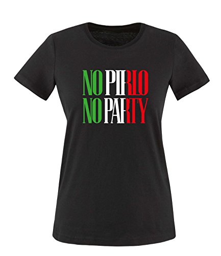 Luckja EM 2016 Trikot Italien Fanshirt No Pirlo No Party EM03 Damen Rundhals T-Shirt