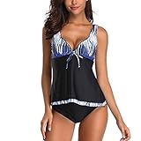 XuxMim Damen Tankini Sets Mit Jungen Shorts Damen Bikini Set Bademode Push-Up Gepolsterter BH