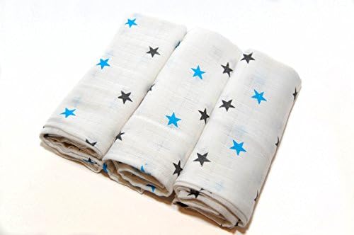 Pack of 3 Large Printed Muslin Squares 80cm x 70cm Natural Cloth Reusable Bibs Wipes Set (Unisex 2 (Set of 3))