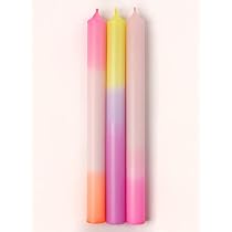 6 Bougies Dip Dye Madam Erle Liva – Faites à La Main, 25 Cm, Couleurs Pastel Fluo, Longue Durée 13h
