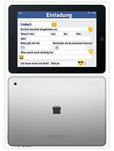 12 Tablet Einladungskarten zum Kindergeburtstag // Geburtstagseinladungen Einladungen Geburtstag Kinder Jungen Mädchen Einladungstext Handy Emojis Smileys 1. Vorlagen Karten Set - 5