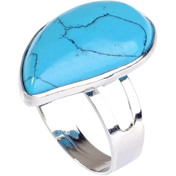 Yazilind - Anello da donna, in argento, con turchese ovale grande, stile vintage, misura regolabile : YAZILIND JEWELRY LIMITED
