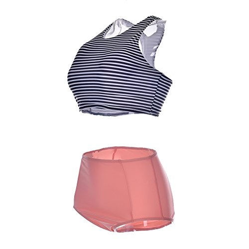 Blooming Jelly Damen Gestreifte hohe Taillen-Bikini-gesetzter Badeanzug - 4