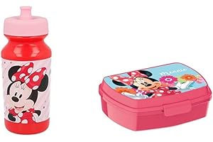 ALMACENESADAN 2664; Set vuelta al cole Minnie ; compuesto por sandwichera rectangular (Dimensiones interiores 16,5x11,5x5,5 cm) y botella sport 400 ml; producto de plástico; No BPA