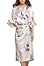 Produktbild Dolamen Damen Morgenmantel Kimono, glatte Satin Nachtwäsche Bademantel Robe mit Peacock und Blume Kimono Negligee Seidenrobe locker Schlafanzug, Langer Stil (XXX-Large, Weiß)