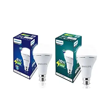 PHILIPS Base B22 Inverter Bulb 8 and10 Watt Combo Rechargeable Emergency LED Bulb (Cool Daylight) - White, Pack of 2