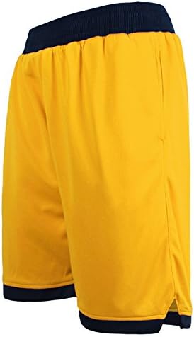 JEASS Men's Basketball Shorts for Men Workout Shorts Trousers with Pockets Mesh Lining Yellow Black Large