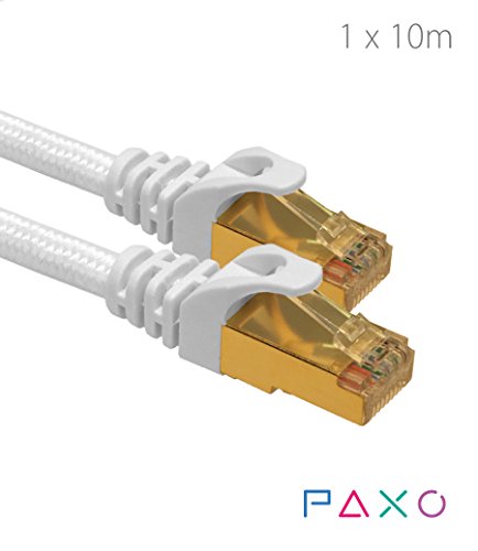 10m - CAT6 Ethernet Gigabit LAN Netzwerkkabel mit Nylon Stoffmantel | weiß | 10/100/1000Mbit/s |