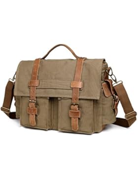 EverVanz Vintage Leinwand und Leder Satchel Schule Military Schultertasche Messenger Bag für 15