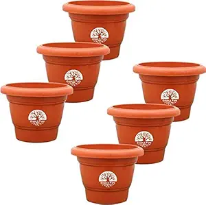 Antier 10 Inch Round Flower Planter | Planter Pot | Plant Container Set, Pack of 6 - Brown Plastic Pots Plant Container (Plastic, External Height - 22 cm) Plant Container Set (Pack of 6, Plastic)