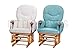 LUXURIOUS HUSH HUSH SOLID OAK WOOD GLIDER CHAIR WITH BABY BLUE CUSHIONS - NURSING GLIDER / ROCKER / ROCKING / MATERNITY / FEEDING CHAIR (With Locking Mechanism & Free Matching Footstool)