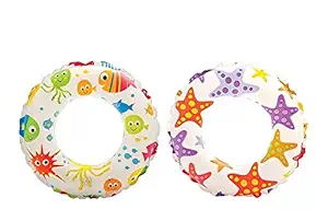Aish N Bless (20 Inch) Swimming Printed Safety Swimming Pool Ring Tube for Kids Boys and Girls Multi Color Pack of 2 (3-6 Years- Random Design)