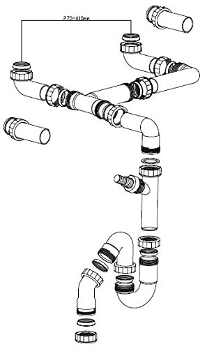 Doppelter, raumsparender Siphon/ Multifunktion Sifon Mizzo/ Röhrensiphon 1 1/2'' für Küchenspüle, Geschirrspüler und Waschmaschine. Anschluss waagerecht oder vertikal.