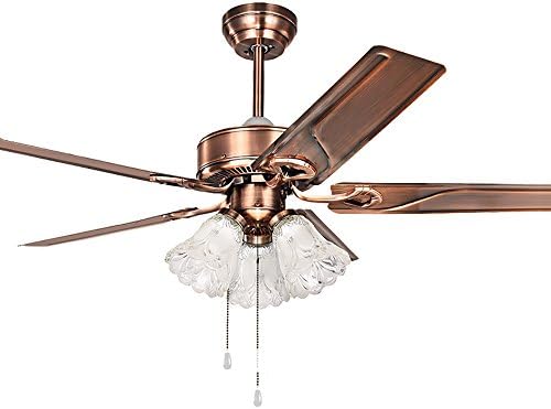 TOYM UK 48-Inch American Retro Red Bronze Iron Ceiling Fan Lights Household Energy-Saving Silent Lamp with Electric Fan for Living Room Bedroom Dining Room with Pull Rope Switch