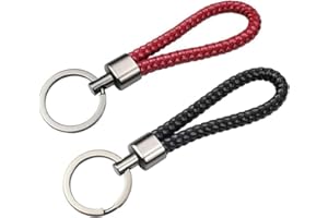 CAIHINIER 2 Pièces Porte-Clés en Cuir Tressé Porte-clés de Voiture en Cuir Tressé PU Porte-clés de Voiture Multifonction Porte-clés pour Hommes et Femmes Pendentif Clé, Noir et Rouge
