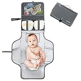 Pomelo Best Tapis à Langer Bébé Amovible, Portable Matelas à langer Pliable et Etanche | Poches en Tissu Mesh et à Fermeture Éclair | pour les Voyages/les Promenades | Cadeau Idéal (Gris)