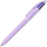 BIC - 1 x 4 klasik renkte kalem (Siyah, Mavi, Yeşil ve Kırmızı) - Pastel mor dekor - Orta u&ccedil;: 1 mm