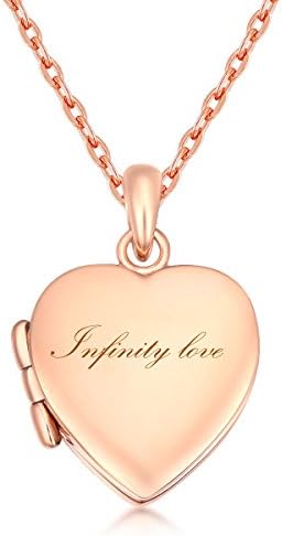 IXIQI Jewelry Locket Engraved " Infinity Love " Heart Locket Necklace Necklaces Gifts Present for Women Photo,45cm Chain
