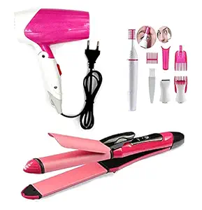 DEBIRE Newova Hair Straightener DN-209 and Curler with Professional Hair Dryer 1000 W and Hair Trimmer for Women (Multicolour) -Pack of 3