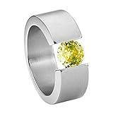 Der Schmuckring, der auch als Designerring oder Verlobungsring auf sich aufmerksam macht ist aus nickelfreiem Edelstahl gefertigt, ist antiallergen und kann von Allergikern getragen werden.