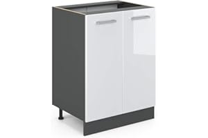 Vicco Mobiletto base cucina R-line, Bianco lucido/Antracite, 60 cm senza piano di lavoro