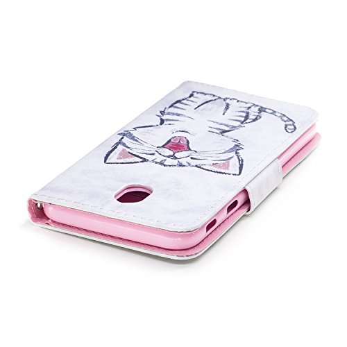 Surakey Samsung Galaxy J5 2017 Custodia, Cover Pelle Samsung Galaxy J5 2017 Flip Magnetica Portafoglio Cover per Samsung Galaxy J5 2017 Cartoon Gatto Panda Pieghevole PU Wallet Case Libro Caso Elegante Fiore Cuore Borsa Tasca con Porta Carte / Supporto di Stand / Cinturino da Polso Doppia Protezione Antiurto Bumper con Protettiva Sottile TPU Silicone Custodia per Samsung Galaxy J5 2017 - Gatto Felice