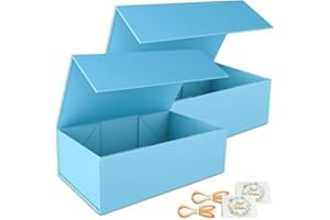 EASCITY Confezione da 2 scatole regalo 30 x 15 x 10 cm con coperchio chiusura magnetica, rettangolare, pieghevole, per testimoniere dello sposo, matrimonio, Natale, Halloween, confezione regalo di compleanno