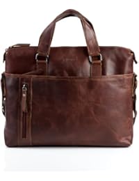 BACCINI Aktentasche LEANDRO - Laptoptasche groß fit für 15,4" mit herausnehmbarer Schutzhülle- Businesstasche mit Schultergurt echt Leder braun-cognac