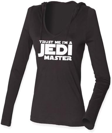 Trust Me I'm A Jedi Master! PRINTED ON LADIES HOODED T-SHIRT (MEDIUM (UK SIZE 12/14), BLACK)