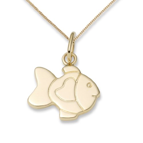 Miore Schmuck Kinder Mädchen Halskette mit Kettenanhänger Fisch Kette aus Gelbgold 18 Karat / 750 Gold