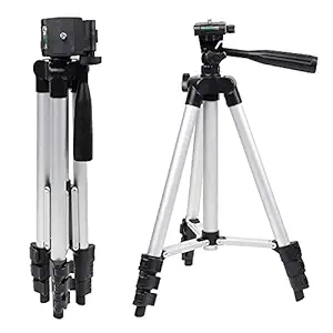 TLISMI Aluminium Adjustable Portable Foldable Multifunctional Tripod Stand with Mobile Holder and Bag for Photography Floor Selfie Ring Light Support for Studio Umbrella Backdrop (110 cm)