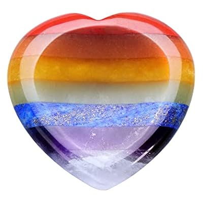 Crystaltears Chakra Thumb Worry Stone For Anxiety Heart Shape 7 Chakra Healing Crystals Pocket Palm Stone Anxiety Crystal For Stress Relief Chakra Healing Meditation Crystal Therapy