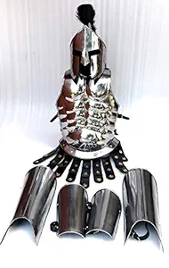 Medieval Roman jacket King Leonidas 300 Spartan Helmet W/Black Plume + Muscle Body Armor Cuirass + Leg Or Arm Guard Silver Halloween SCA Costume