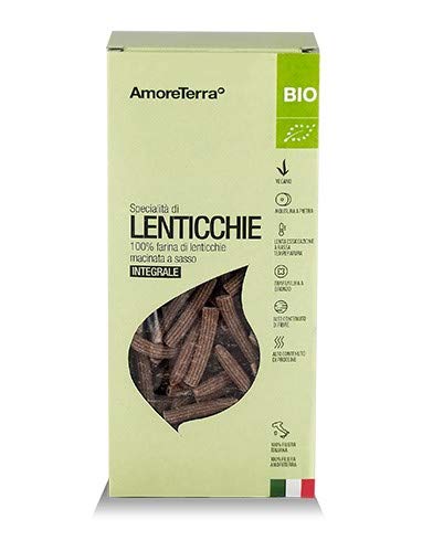 Amoreterra pasta proteica di legumi Cannerozzi di lenticchie Bio 250g, artigianale, biologica, trafila al bronzo, essiccata bassa temperatura, da farina a pietra, vegan