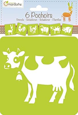Avenue Mandarine 42440MD - Lot de 6 pochoirs 15x15 cm - 6 Motifs Assortis sur le Thème Animaux de la Ferme