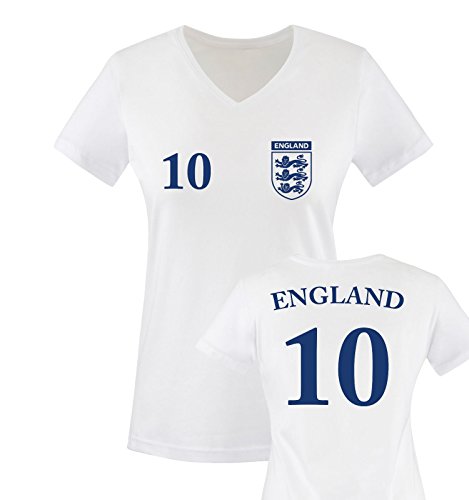 EM 2016 – TRIKOT – EM 2016 – ENGLAND – 10 – Damen V-Neck T-Shirt – Weiss / Blau Gr. XXL