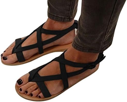 Women Summer Sandals, Bestoppen Women Fashion Flat Ankel Wedge Sandals Ladies New Look Tie up Espadrille Rome Sandals Slippers Sexy Round Head Sandals Shoes Size 2.5-6.5 (EU:39, Black)