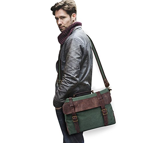 S-ZONE Unisex Vintage Canvas Leder Umhängetasche Schultertasche Laptoptasche Messenger Bag ideal für Studium Büro oder Freizeit Outdoor - 5