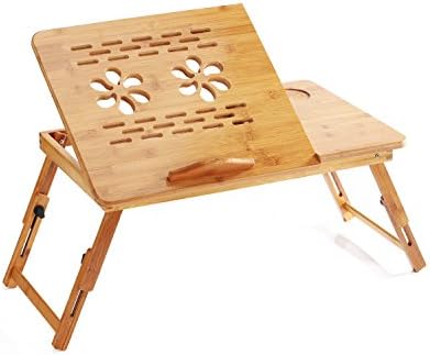 100% Bamboo Adjustable Foldable Laptop Notebook Computer Desk ,Breakfast Serving Bed Tray W' Tilting and Drawer.Bamboo Lapdesk,Portable laptop notebook table.(55x35x30 cm)